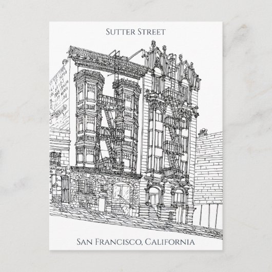 San Francisco, CA | Sutter Street Drawing Briefkaart (Voorkant)