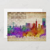 San Francisco, CA | Watercolor City Skyline Briefkaart (Voorkant / Achterkant)