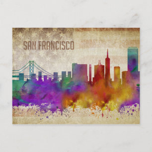 San Francisco, CA   Watercolor City Skyline Briefkaart