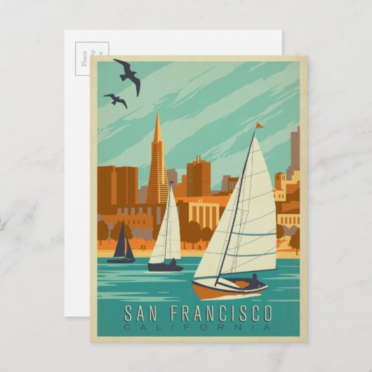 San Francisco, CA - Zeilboten Briefkaart (Voorkant / Achterkant)