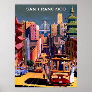  San Francisco Cable Car Retro Travel Poster