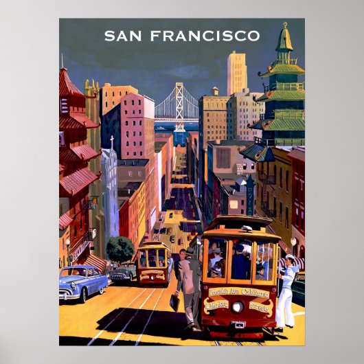 San Francisco Cable Car Retro Travel Poster (Voorkant)