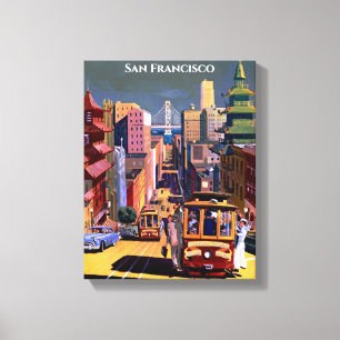 San Francisco Cable Car Retro Vintage Travel Poste Canvas Afdruk