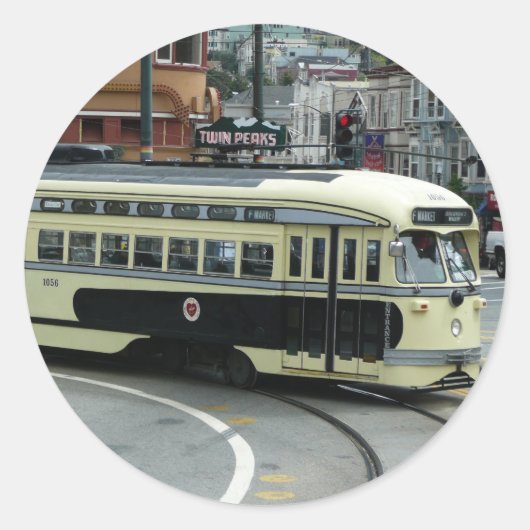San Francisco Cable Car Ronde Sticker (Voorkant)