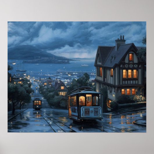 San Francisco Cable Car Twilight - Moody Alcatraz Poster (Voorkant)