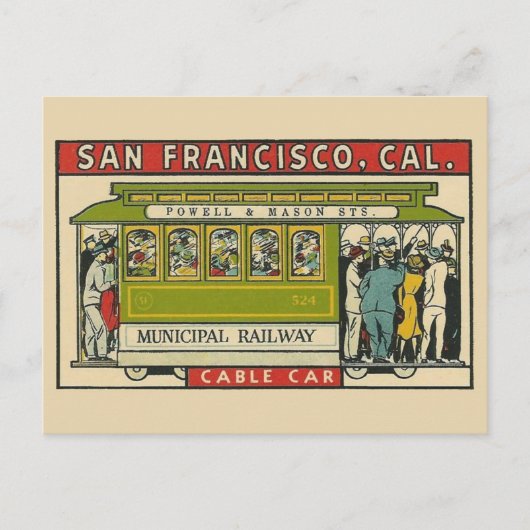 San Francisco Cable Car Vintage Travel Briefkaart (Voorkant)