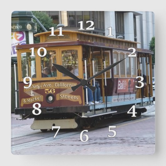 San Francisco Cable Car Wall Clock Vierkante Klok (Voorkant)