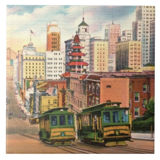 San Francisco Cable Cars Ceramic Tegel Tegeltje (Voorkant)