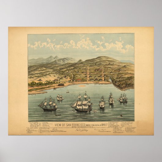 San Francisco Cal. 1847 Antiek panoramische kaart Poster (Voorkant)