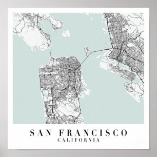 San Francisco California Blue Water Street Map Poster