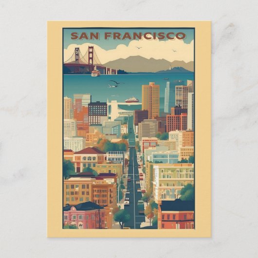 San Francisco California City Skyline Briefkaart (Voorkant)