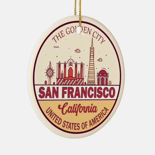 San Francisco California City Skyline-embleem Keramisch Ornament (Rechts)