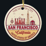 San Francisco California City Skyline-embleem Keramisch Ornament<br><div class="desc">San Francisco minimalistisch,  kleurrijk kunstontwerp met monumenten en bezienswaardigheden van de stad in Californië.</div>