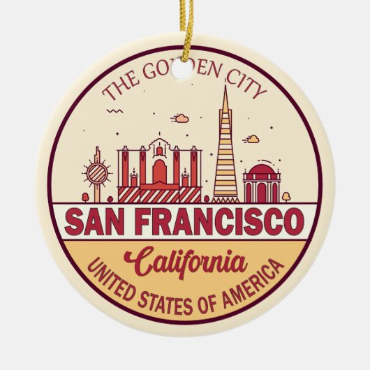 San Francisco California City Skyline-embleem Keramisch Ornament (Voorkant)