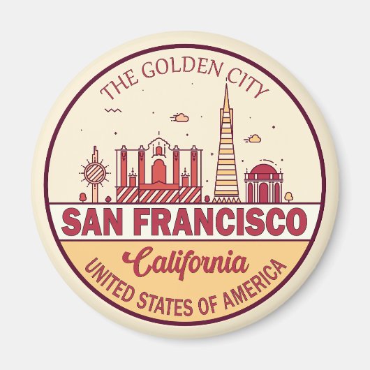 San Francisco California City Skyline-embleem Magneet (Voorkant)