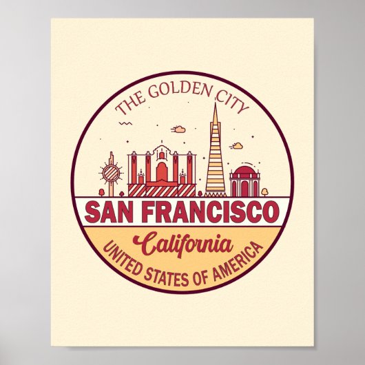 San Francisco California City Skyline-embleem Poster (Voorkant)