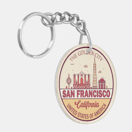 San Francisco California City Skyline-embleem Sleutelhanger (Voorkant Links)