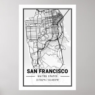 San Francisco California City Travel City Map Poster