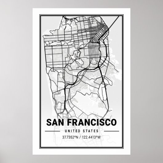 San Francisco California City Travel City Map Poster (Voorkant)