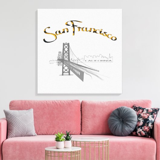 San Francisco, California Grey Gold Canvas Afdruk (Insitu (Woonkamer))