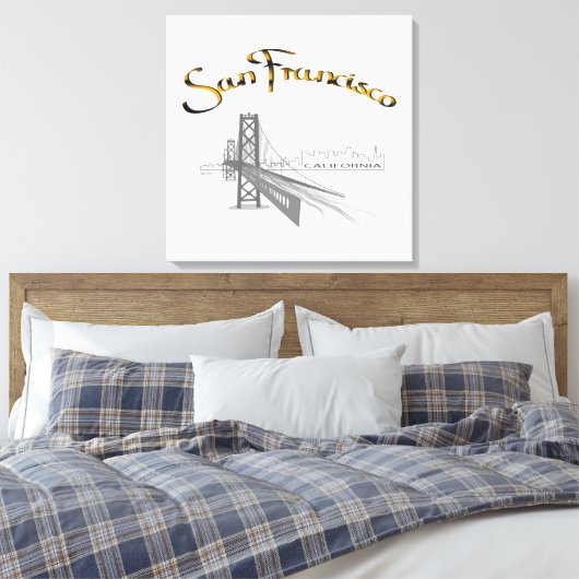 San Francisco, California Grey Gold Canvas Afdruk (Insitu (Slaapkamer))