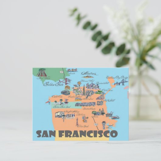San Francisco California Highlight Maps Briefkaart (Staand voorkant)
