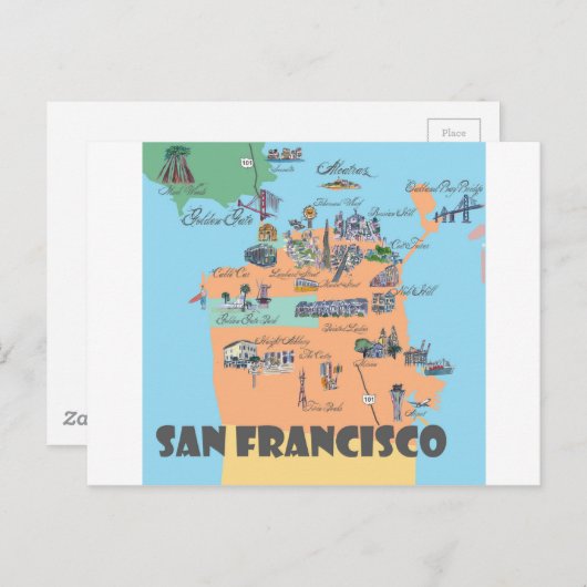 San Francisco California Map Briefkaart (Voorkant / Achterkant)