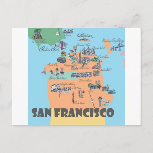 San Francisco California Map Briefkaart (Voorkant)