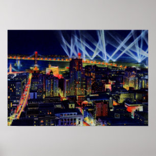 San Francisco California Night Uitzicht of Bay Bri Poster