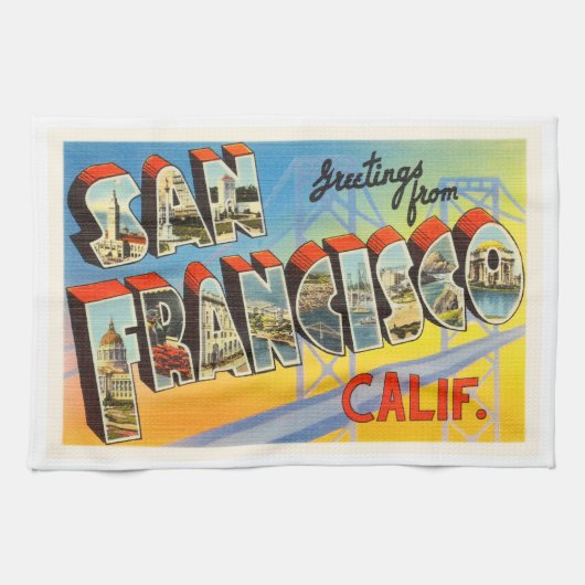 San Francisco California Old Travel Souvenir Theedoek (Horizontaal)