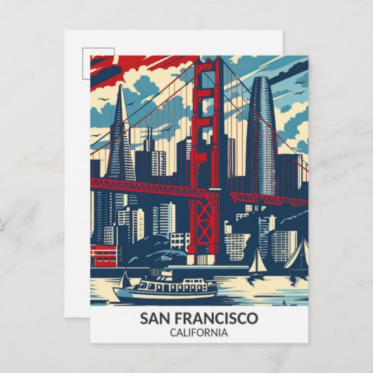San Francisco California Retro kunstwerk reizen Briefkaart (Voorkant / Achterkant)