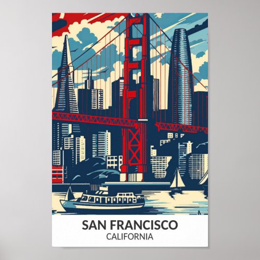 San Francisco California Retro kunstwerk reizen Poster (Voorkant)