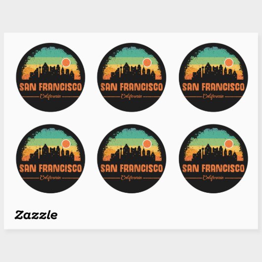San Francisco California  Retro Stripe Ronde Sticker (Vel)