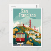 San Francisco California - Rode kabelbaan Briefkaart (Voorkant / Achterkant)