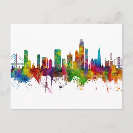San Francisco California Skyline Briefkaart (Voorkant)