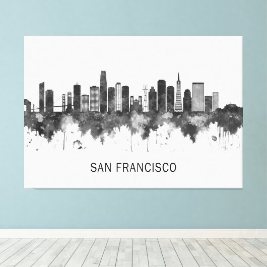 San Francisco California Skyline BW Canvas Afdruk (Insitu (Houten vloer))