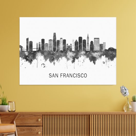 San Francisco California Skyline BW Canvas Afdruk (Insitu (Woonkamer))