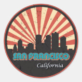 San Francisco California State Skyline Retro 70s Ronde Sticker (Voorkant)