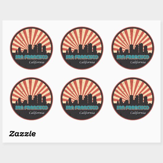 San Francisco California State Skyline Retro 70s Ronde Sticker (Vel)
