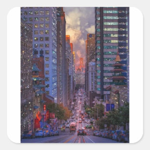 San Francisco California Street Skyline Glitter Vierkante Sticker