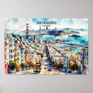 San Francisco California Travel Places waterverf Poster