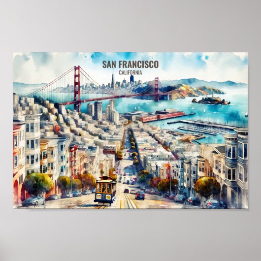 San Francisco California Travel Places waterverf Poster (Voorkant)