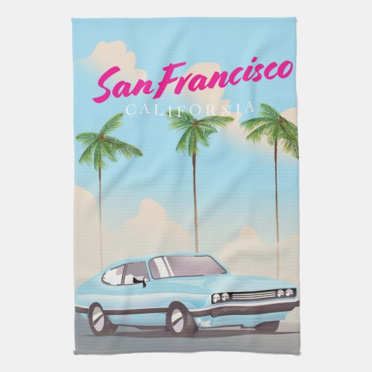 San Francisco California Tropical Reisposter Theedoek (Verticaal)