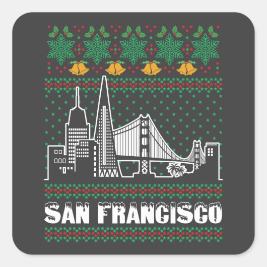 San Francisco California Ugly Christmas Vierkante Sticker (Voorkant)