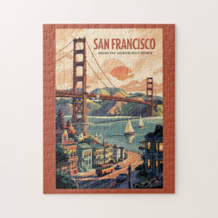 San Francisco Californië Silhouet Reis Kunst Retro Legpuzzel