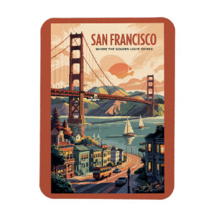 San Francisco Californië Silhouet Reis Kunst Retro Magneet