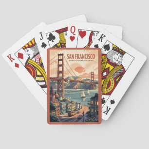 San Francisco Californië Silhouet Reis Kunst Retro Pokerkaarten