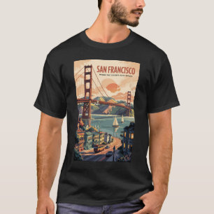 San Francisco Californië Silhouet Reis Kunst Retro T-shirt