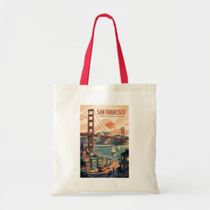 San Francisco Californië Silhouet Reis Kunst Retro Tote Bag