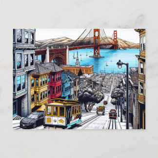 San Francisco, Californië Stripboek Style Art Briefkaart